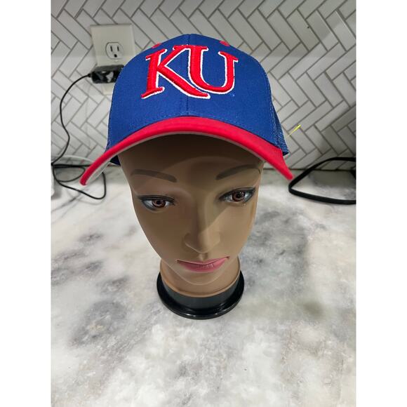 KU Jayhawks Zephyr Trucker Hat Blue Red Snapback Cap Mesh Adjustable NCAA - Picture 7 of 7